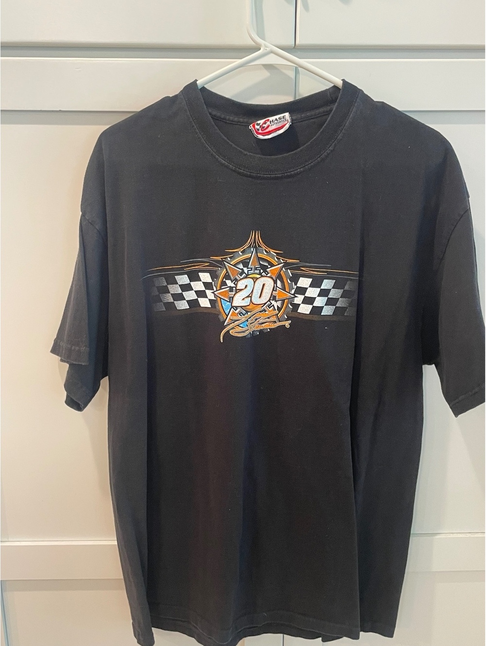 Vintage Tony Stewart #20 Racing Graphic T-Shirt XL Black Cotton NASCAR